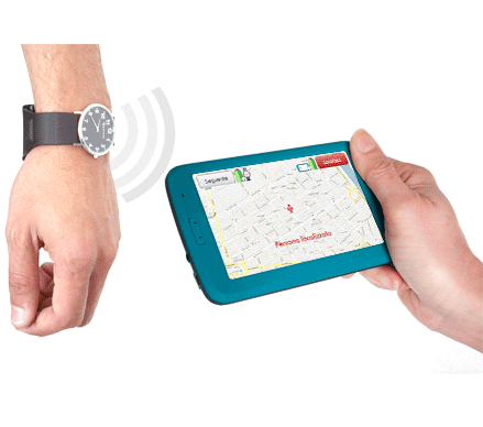 Localisateur Kéruvé. Composé d'une Montre GPS portée par la personne avec alzheimer et d�un récepteur portable pour le proche