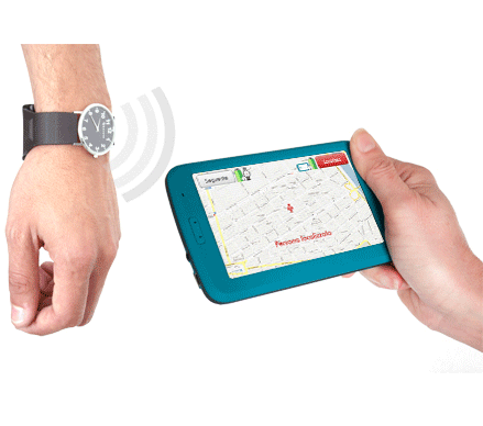 Localisateur Kéruvé. Composé d'une Montre GPS portée par la personne avec alzheimer et d